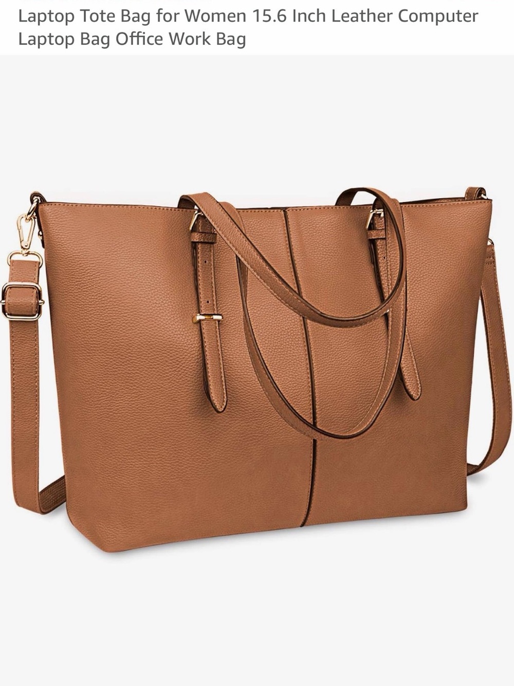 Classic Tan Leather-Look Laptop Tote with Removable Strap